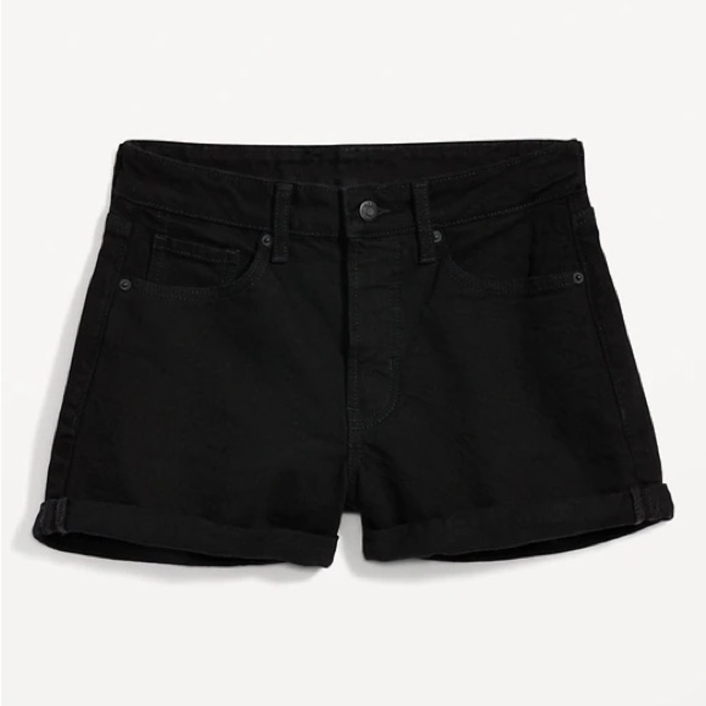 NWT Size 6 Old Navy Black Denim OG Jean Shorts High Rise with Cuffs 3 in Inseam